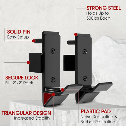 Yes4All J-Hooks Barbell Holder for Power Rack - J Hook Weight Rack / Fitness Racks J Hook - Fit 2x2 inch Square Tube (Pair)