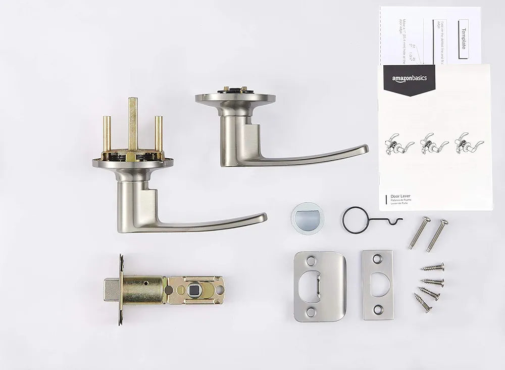 Straight Door Lever Handle – Passage Type, Satin Nickel Finish, Single Pack