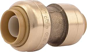 Heavy-Duty Brass Push-to-Connect Reducing Coupling - 1/2" x 3/8" Plumbing Adapter for Copper, PEX, and CPVC Pipe