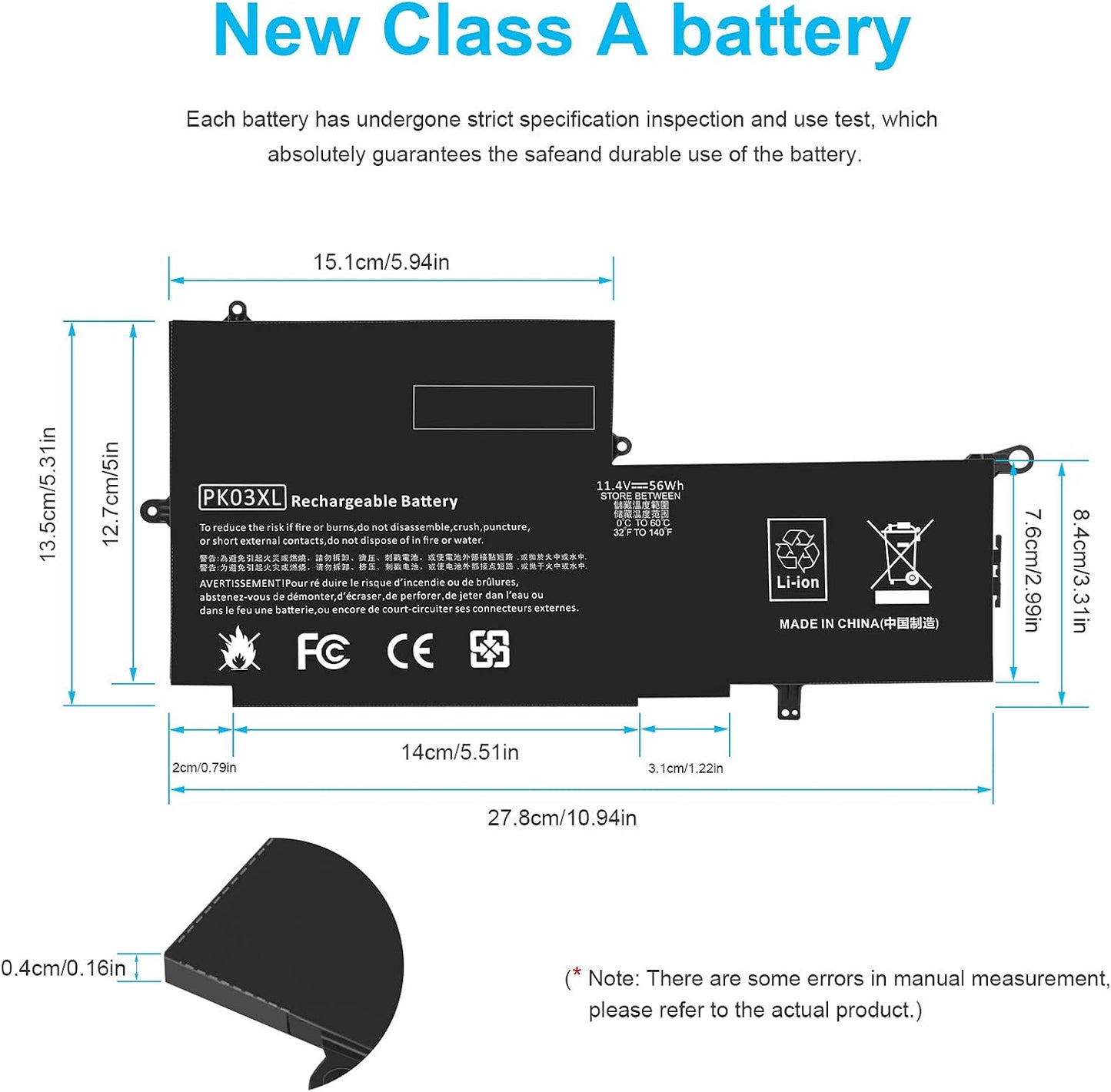 HP Spectre X360 Replacement Battery 11.4V 56Wh 3-Cell Li-ion for G1/G2 Series - Yalz Store