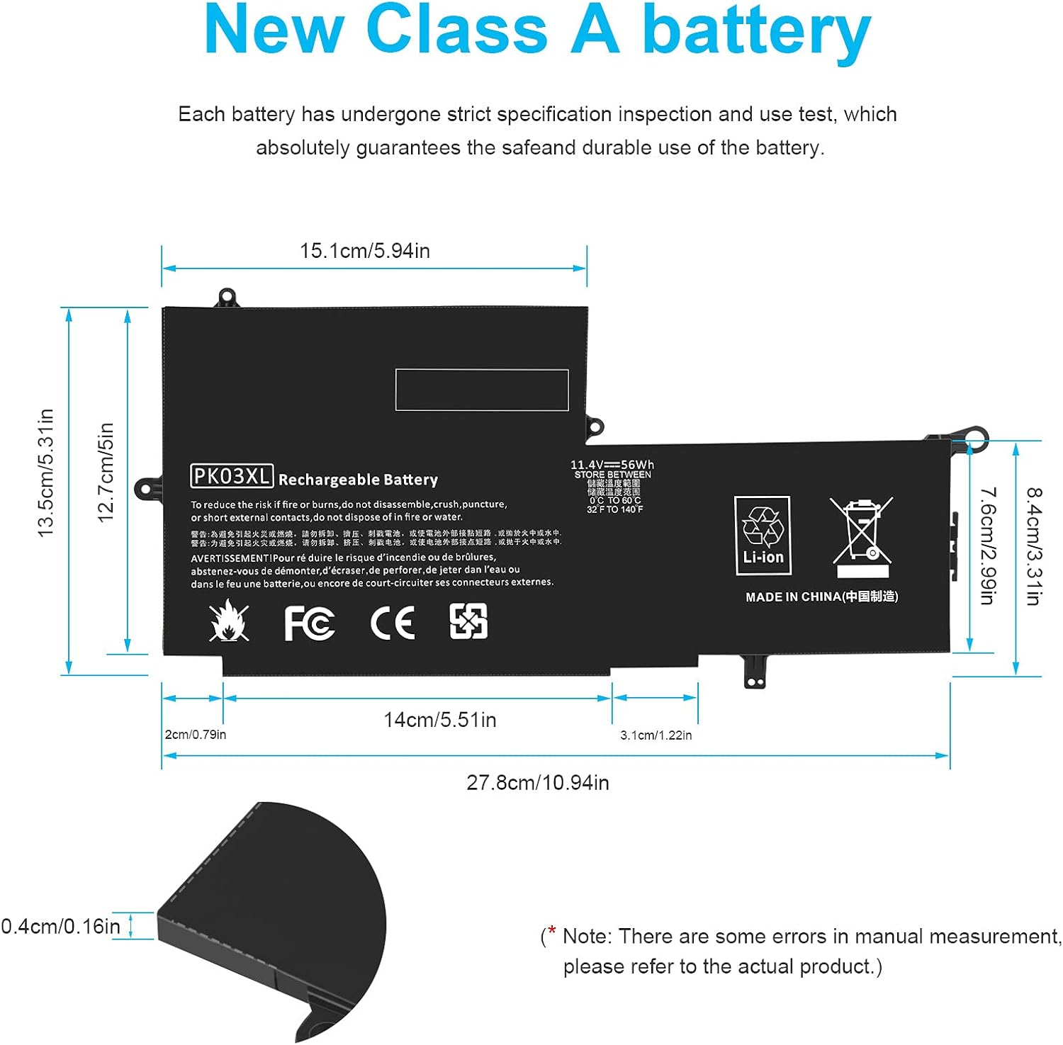 HP Spectre X360 Replacement Battery 11.4V 56Wh 3-Cell Li-ion for G1/G2 Series - Yalz Store