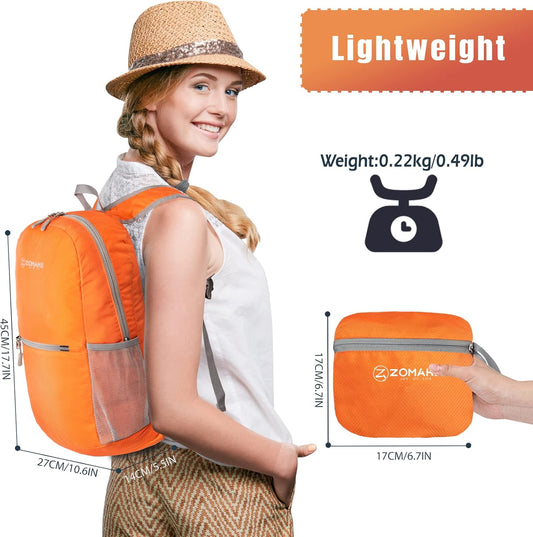 ZOMAKE Ultra Lightweight Hiking Backpack 20L, Packable Small Backpacks Water Resistant Daypack for Women Men(Orange)