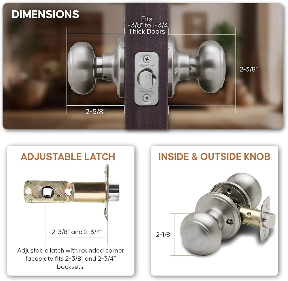 Residential Passage Door Knob, Reversible Design, Satin Stainless Finish