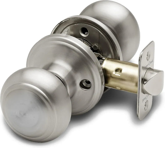 Residential Passage Door Knob, Reversible Design, Satin Stainless Finish
