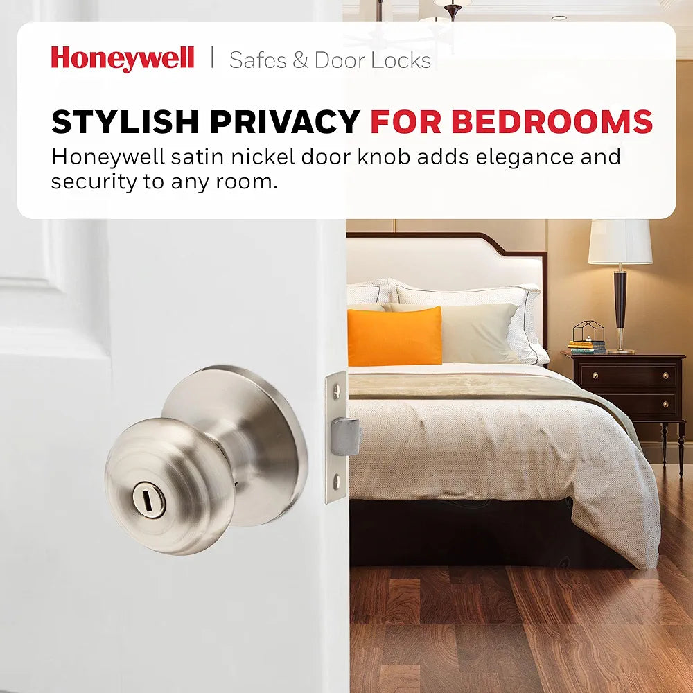 Satin Nickel Interior Door Knob with Lock & Key – Bedroom and Privacy Door Handle