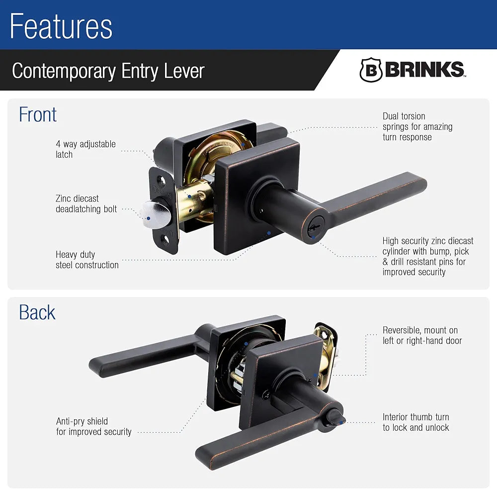 Tuscan Bronze Keyed Entry Door Lever – Contemporary Interior & Exterior Handle