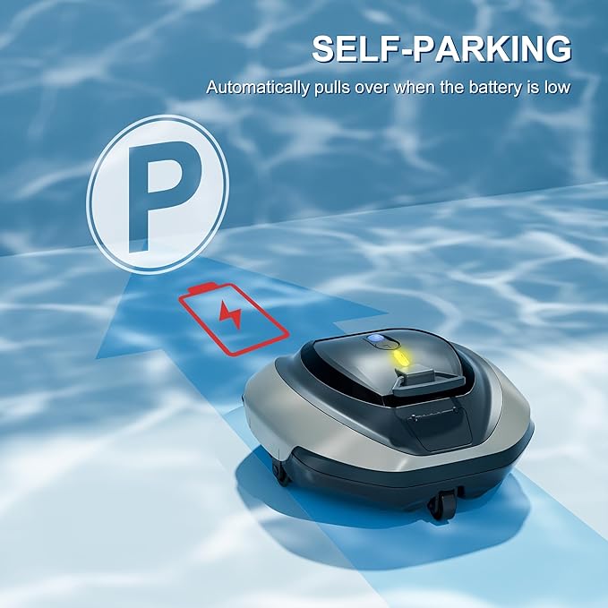 Cordless Robotic Pool Vacuum Cleaner - Powerful Suction & Transparent Design for Effortless Cleaning of Above Ground Pools up to 645 Sq. Ft