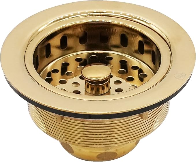 Westbrass D214-01 3-1/2" Post Style Large Kitchen Sink Basket Strainer, 1-Pack, Polished Brass