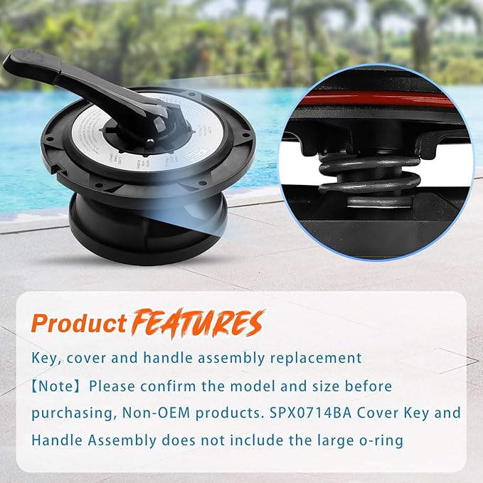 Hayward SPX0714BA Key, Cover and Handle Assembly Replacement for Hayward SP0714T Multiport Valves and Sand Systems