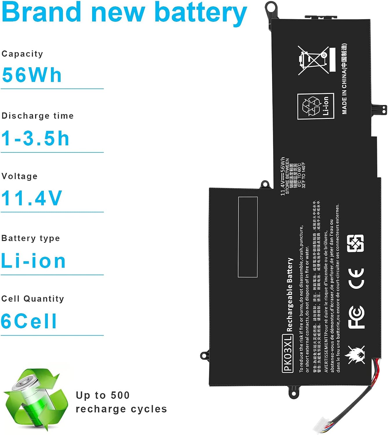 HP Spectre X360 Replacement Battery 11.4V 56Wh 3-Cell Li-ion for G1/G2 Series - Yalz Store