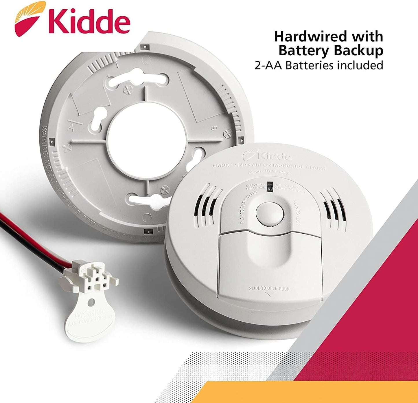 Kidde Hardwired Smoke & Carbon Monoxide Detector, AA Battery Backup Smoke Alarm, Interconnectable, LED Warning Light Indicators, 2 Pack