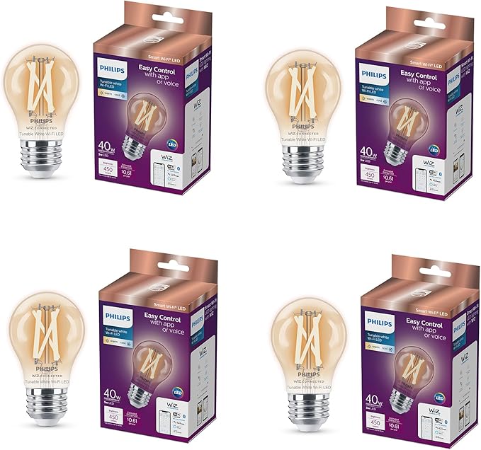 Philips 40-Watt Equivalent A15 Smart Wi-Fi Vintage Edison LED Light Bulb Tunable White 2700 (K) WiZ with Bluetooth (4-Pack)