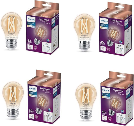 Philips 40-Watt Equivalent A15 Smart Wi-Fi Vintage Edison LED Light Bulb Tunable White 2700 (K) WiZ with Bluetooth (4-Pack)