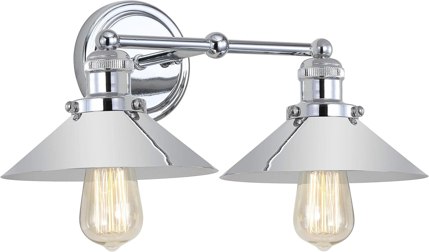 JONATHAN Y JYL7424A June 17.5" 2-Light Metal Shade Farmhouse Sconce Contemporary Transitional 2200K Edison 25W Bulbs Included for Bedroom Living Room Bathroom, Vanity Lighting, Chrome