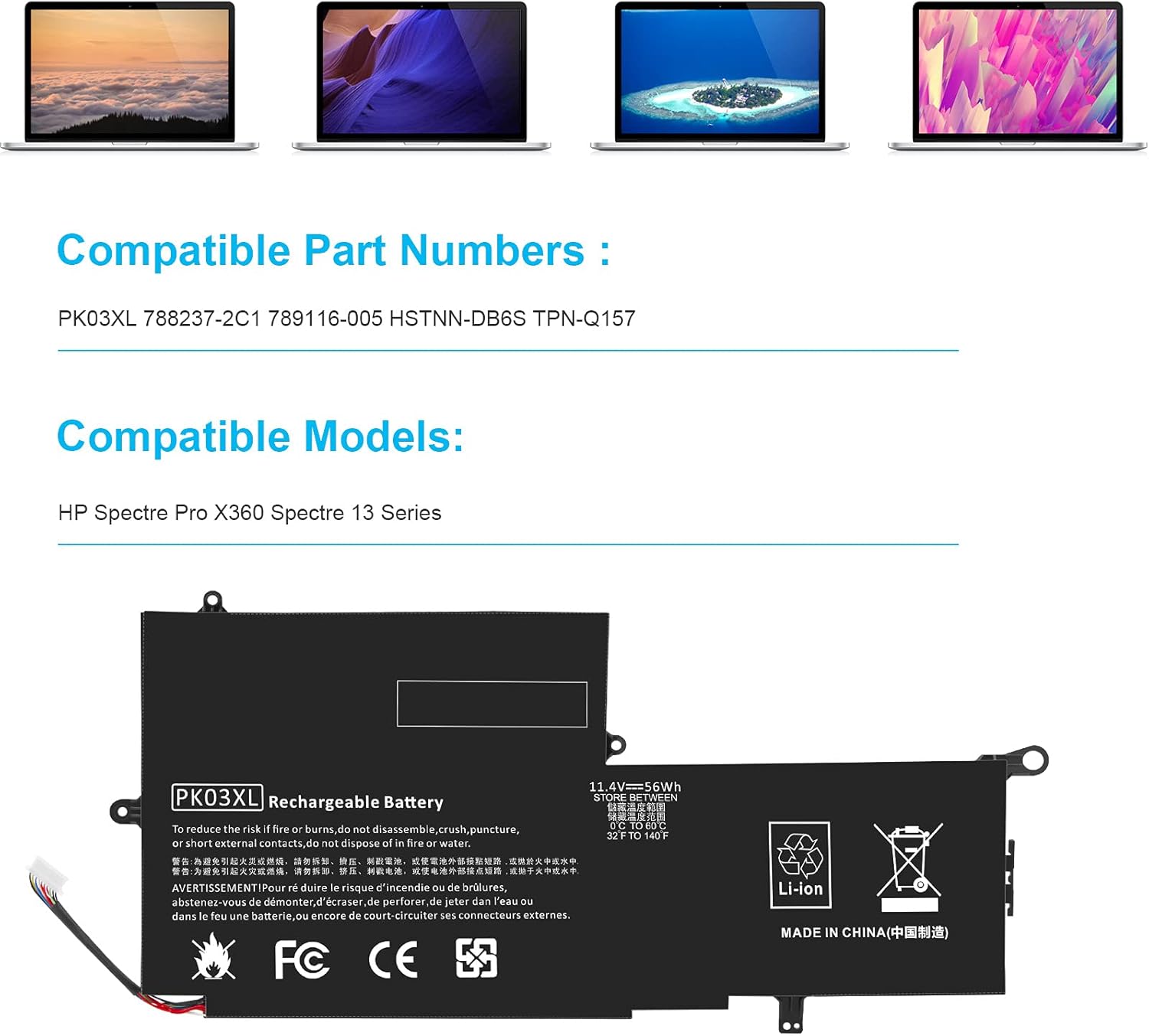 HP Spectre X360 Replacement Battery 11.4V 56Wh 3-Cell Li-ion for G1/G2 Series - Yalz Store