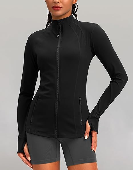 G Gradual Women's Zip Up Workout Jackets with Pockets Slim Fit Cottony Soft Jacket for Running Athletic Yoga (Black,XL)