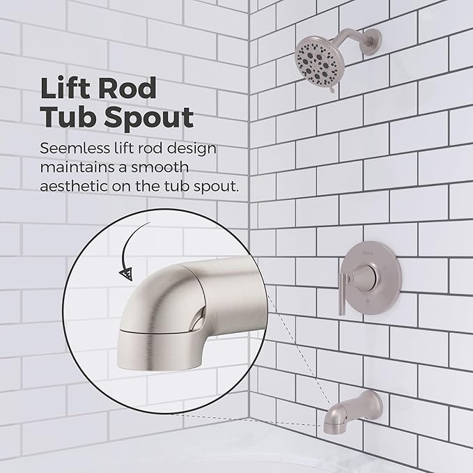 Pfister Vedra Tub & Shower Trim Kit, Valve and Cartridge Included, 1-Handle, Polished Chrome Finish, 8P8WS2VEDC