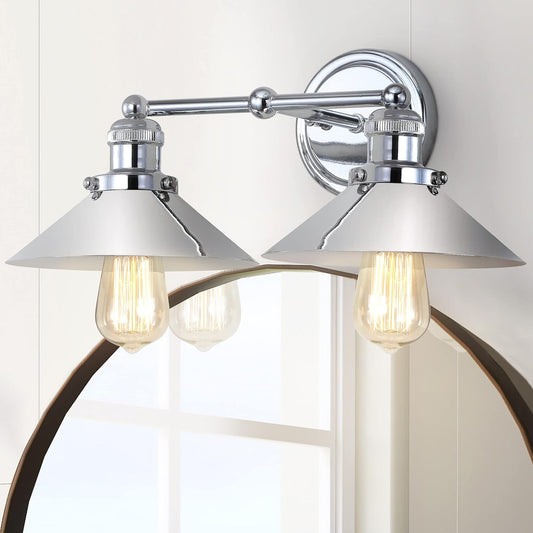 JONATHAN Y JYL7424A June 17.5" 2-Light Metal Shade Farmhouse Sconce Contemporary Transitional 2200K Edison 25W Bulbs Included for Bedroom Living Room Bathroom, Vanity Lighting, Chrome