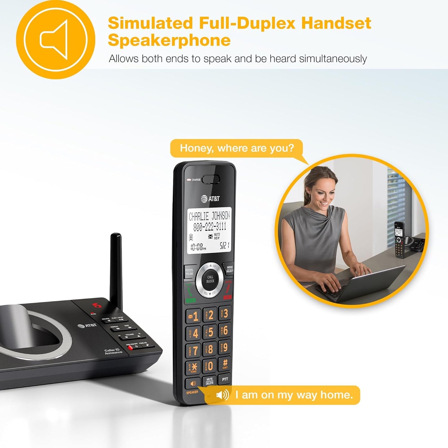 AT&T 4-Handset DECT 6.0 Expandable Cordless Home Phone with Large Display, Big Buttons, Answering Machine, Smart Call Blocker, Bluetooth Connect to Cell, Long Range, Caller ID, Speakerphone: DL72419