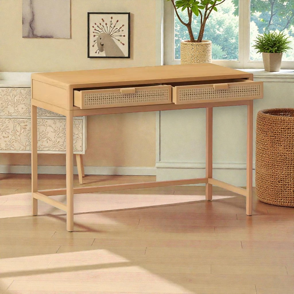 Better Homes & Gardens Springwood Caning Desk, Light Honey Finish - Yalz Store
