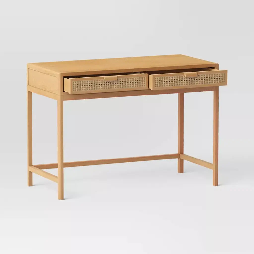 Better Homes & Gardens Springwood Caning Desk, Light Honey Finish