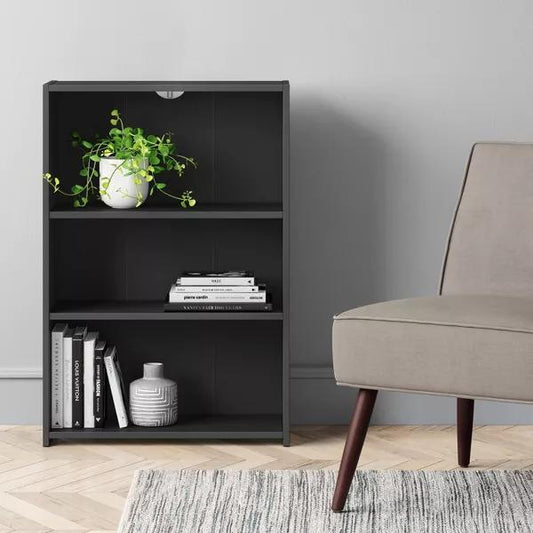 3 Shelf Bookcase Black - Room Essentials Modern Style, Wood Composite, Open Shelving Storage