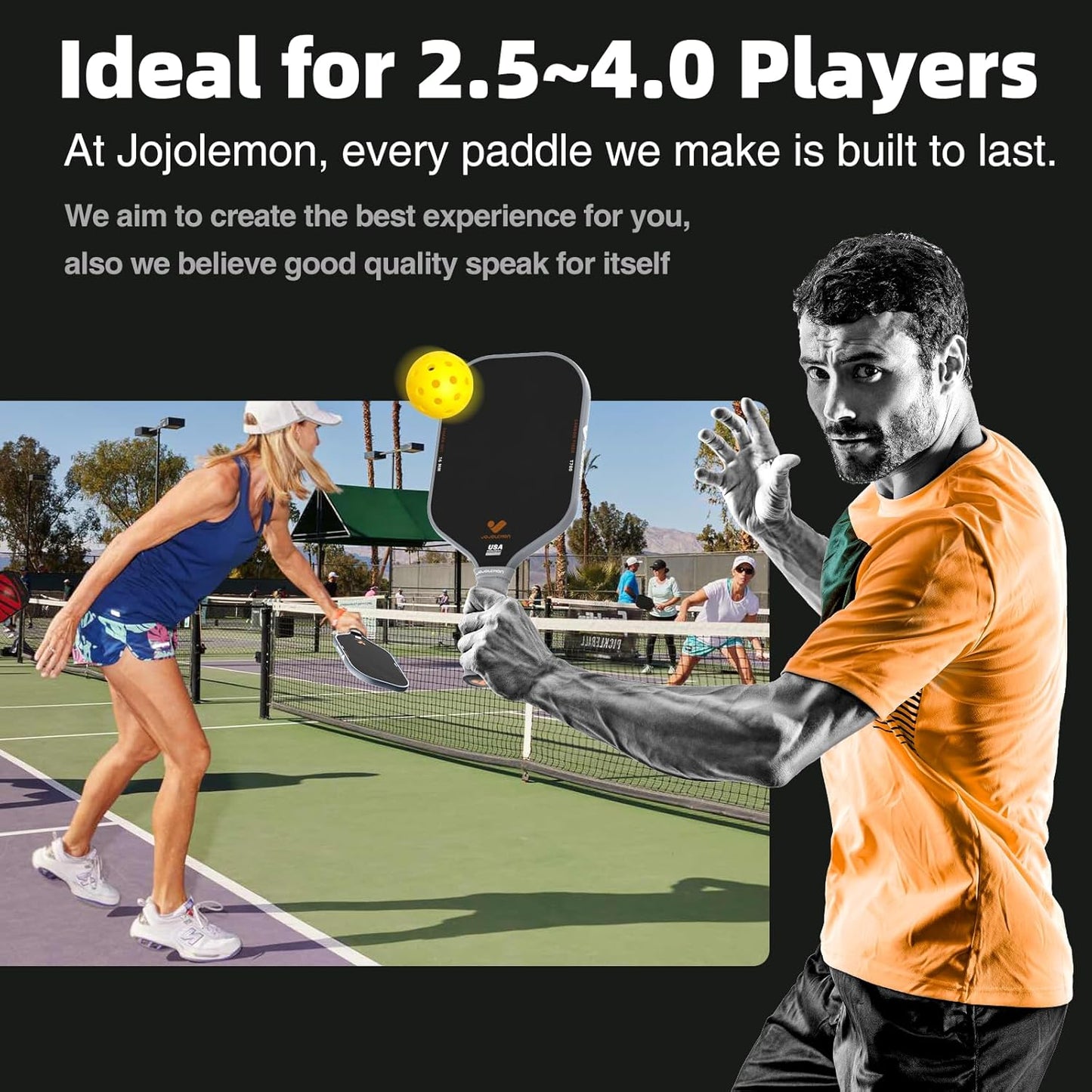 JOJOLEMON Pickleball Paddles, Hybrid Carbon Fiber & Kevlar Rackets with 16mm Polymer Honeycomb Core, Designed for Ultimate Spin & Precise Control - USAPA Approved
