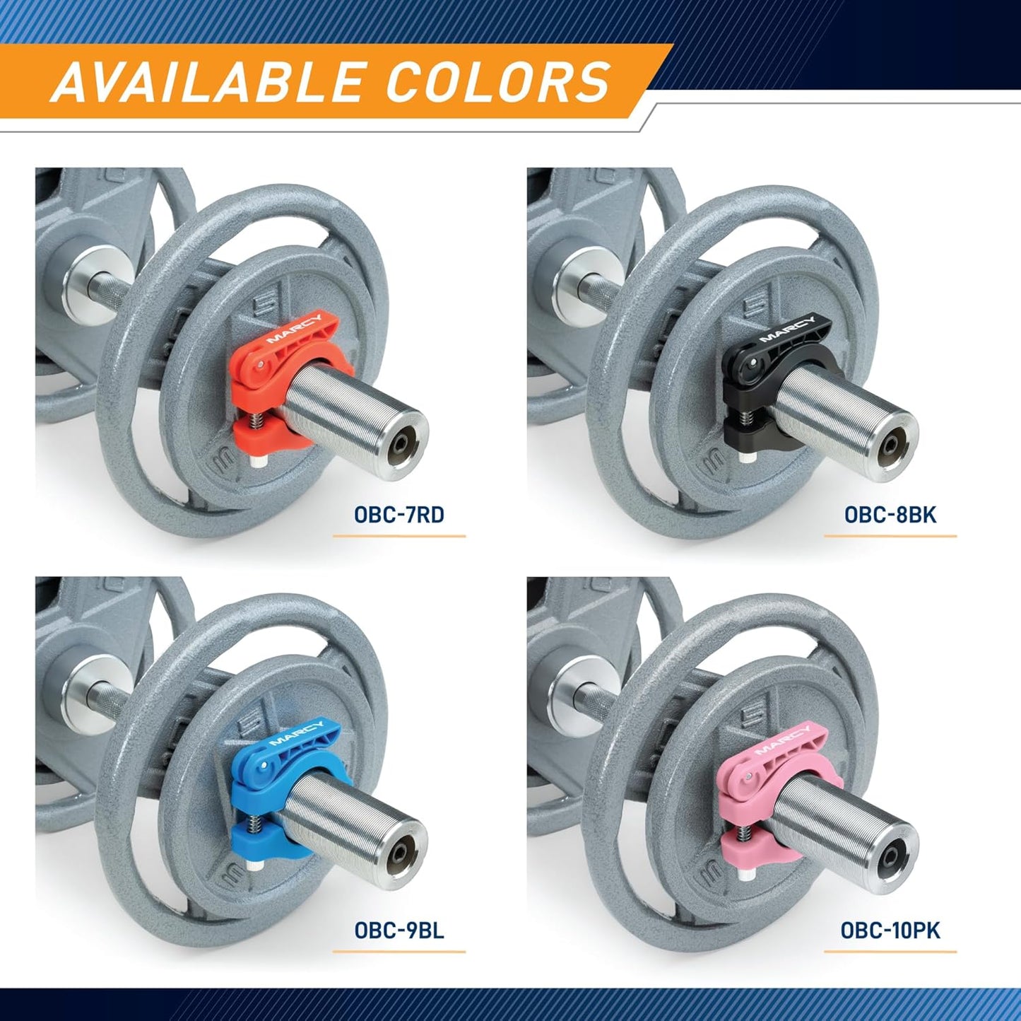 Marcy Adjustable Nylon Resin Olympic (2-inch) Barbell Lock Collar Clips with Quick Release Latch for Weight Training & Fitness Training, Black, OBC-8BK