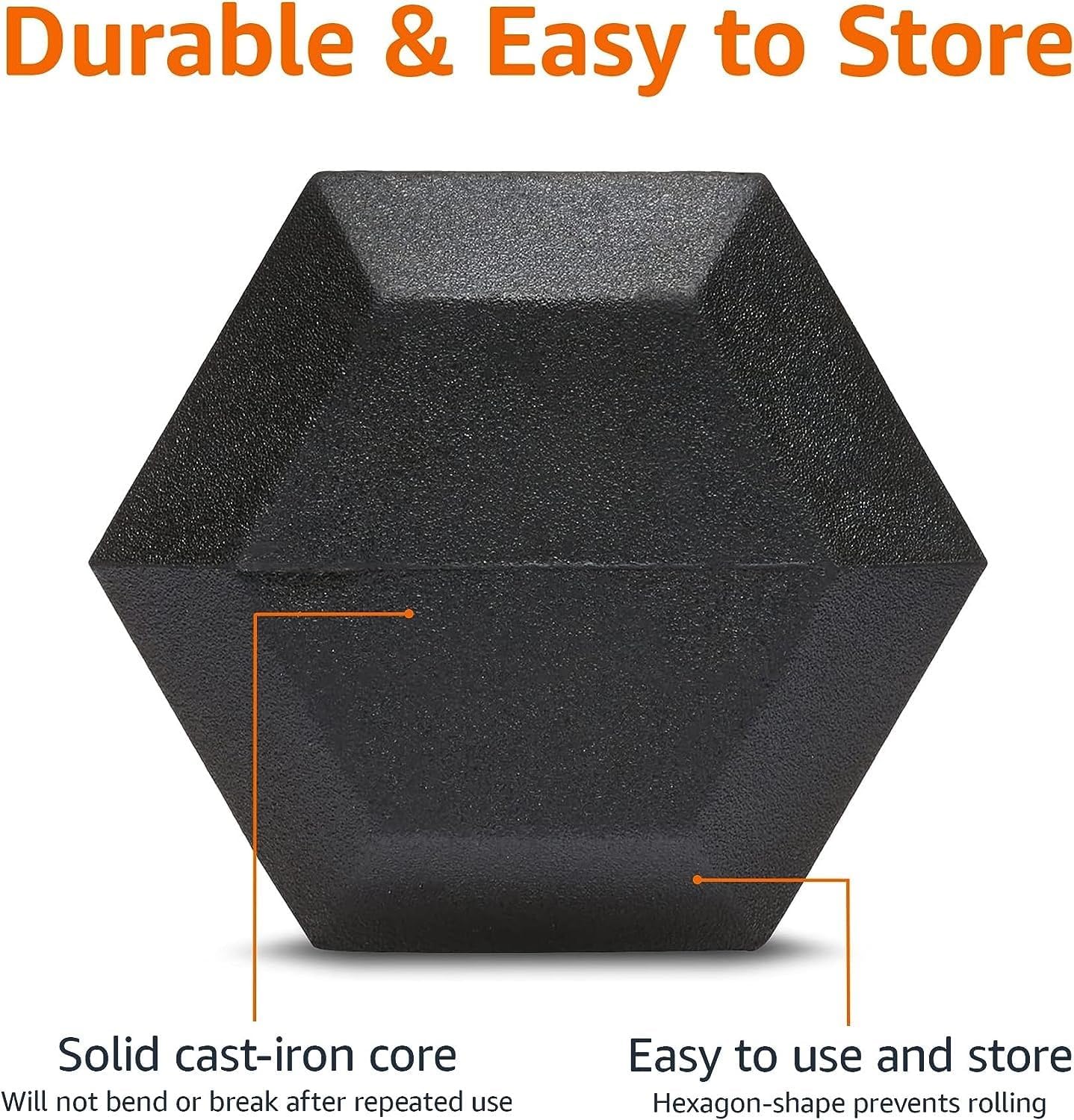 Amazon Basics Rubber Hex Dumbbell Hand Weight, 15 Pounds, Single