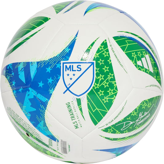 adidas Unisex-Adult MLS Training Soccer Ball,White/Green/Glory Blue/Solar Blue,4