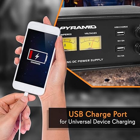 Pyramid PSV500 Universal Compact 50 Amp Adjustable 12 to 15 Volts Output Home Bench Power Converter Supply, with 2 USB Ports and Overload Protection