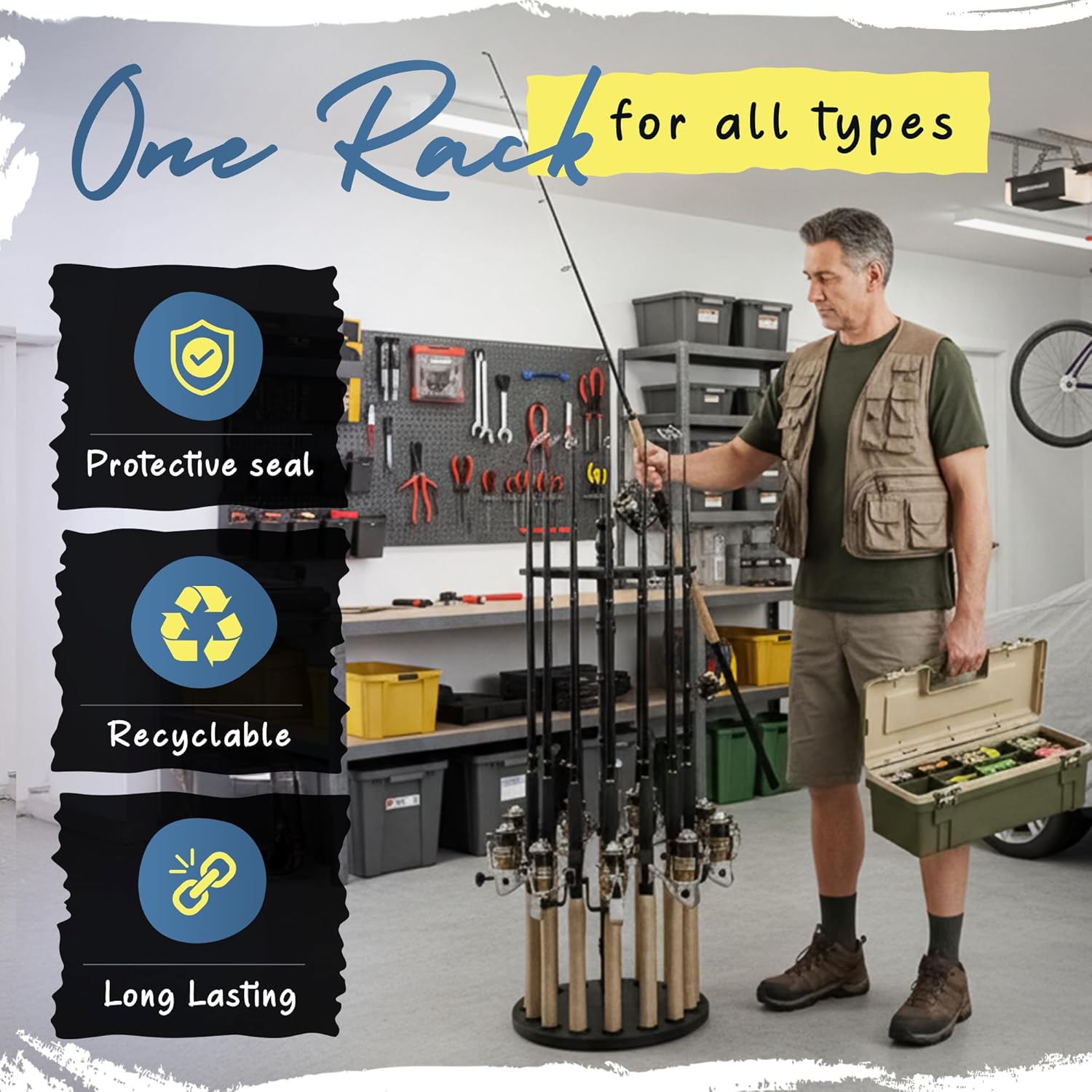 Fishing Rod Rack Stand – Holds 16 Rods - Yalz Store