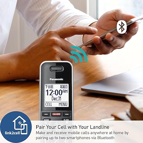 Panasonic Link2Cell Expandable Corded Cordless Phone with Digital Answering System & Smart Call Blocker, One Corded Base Unit and Two Cordless Handsets Black - KX-TGF882B