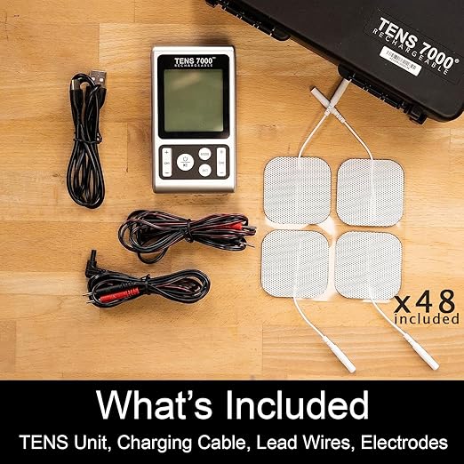 TENS 7000 Rechargeable TENS Unit Muscle Stimulator, 48 Pack Electrodes and Pain Relief Device - Advanced TENS Machine for Effective Back Pain Relief, Nerve Pain Relief, Muscle Pain Relief