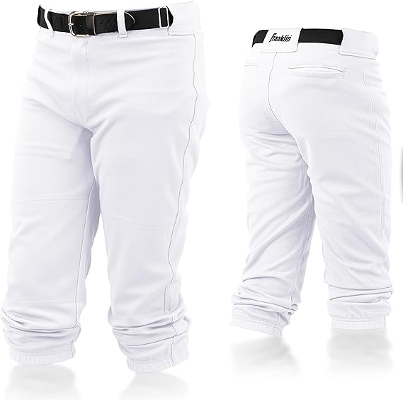 Franklin Sports Youth Baseball + Softball Pants - Knee High White Baseball Pants for Kids - Boys + Girls Knicker Style Bottoms with Belt Loop - White - Youth Medium - Yalz Store