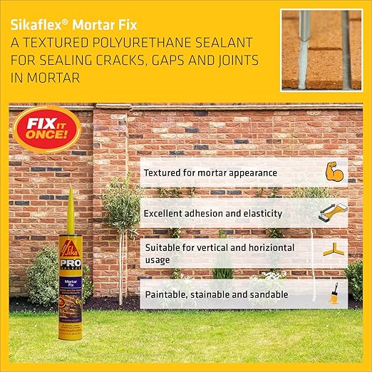 SIKA Sikaflex Mortar Fix - Limestone Polyurethane Sealant for Repairing Joints & Gaps in Mortar - 10.1 fl. oz - Flexible, Paintable, Textured for Seamless Blending (Pack of 12)
