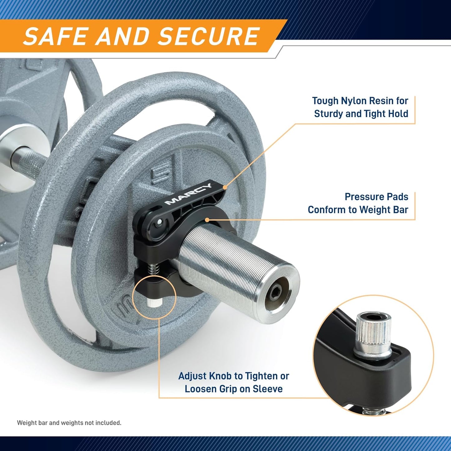 Marcy Adjustable Nylon Resin Olympic (2-inch) Barbell Lock Collar Clips with Quick Release Latch for Weight Training & Fitness Training, Black, OBC-8BK