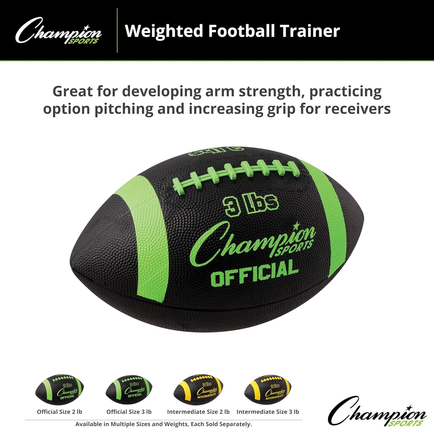 Champion Sports Official Size 3lb Weighted Training Football, Green/Black