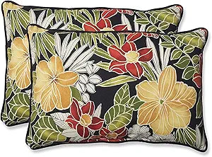 Pillow Perfect Tropic Floral Indoor/Outdoor Accent Throw Pillow, Plush Fill, Weather, and Fade Resistant, Throw - 16.5" x 16.5", Black/Green Clemens, 2 Count