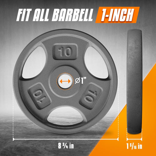 Yes4All 1 Inch Grip Cast Iron Weight Plates for Dumbbells – Standard Weight Plates - 10lb - Single