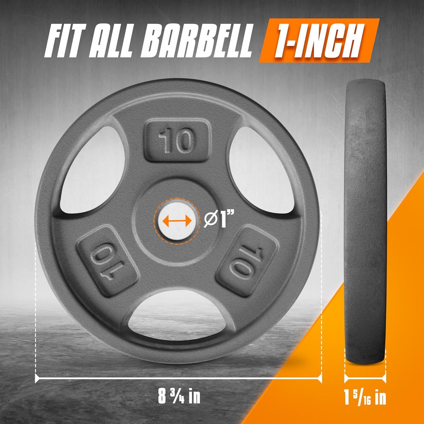 Yes4All 1 Inch Grip Cast Iron Weight Plates for Dumbbells â€“ Standard Weight Plates - 10lb - Single