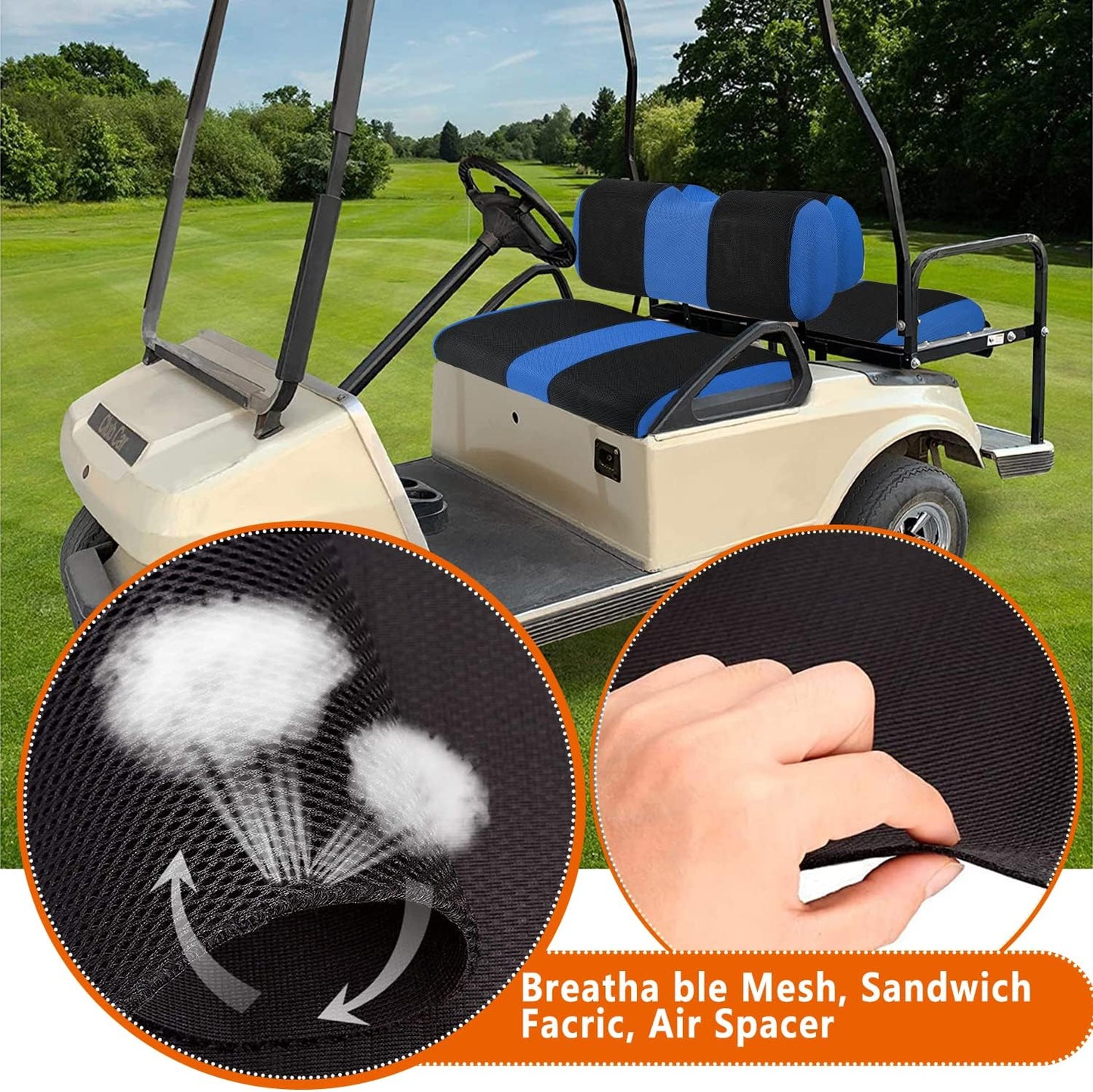 YUWEIDG0769 4 Passenger Golf Cart Seat Covers Fit for EZGO TXT OEM Ordinary Seat Cushion, EZGO TXT Front and Back seat Cover, Washable Golf Cart Seat Covers for EZGO