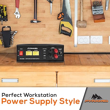 Pyramid PSV500 Universal Compact 50 Amp Adjustable 12 to 15 Volts Output Home Bench Power Converter Supply, with 2 USB Ports and Overload Protection