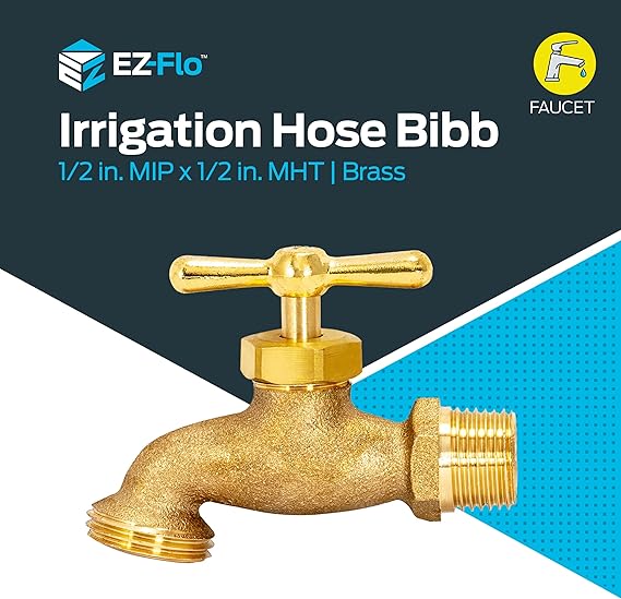 1/2-Inch MIP Heavy-Duty Brass Hose Bibb – Outdoor Garden Spigot with T-Handle
