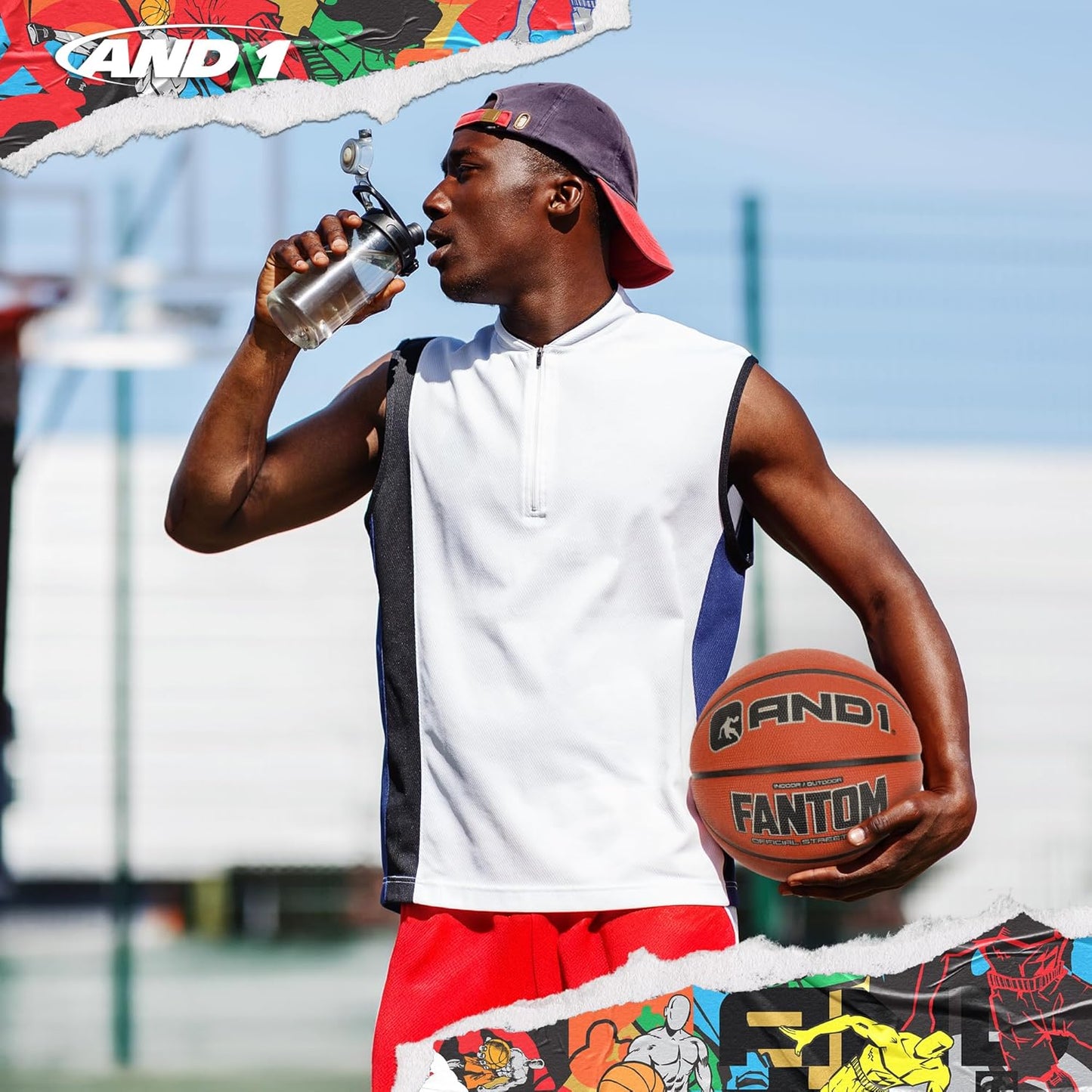 AND1 Fantom Rubber Basketball - Official Size Streetball, Made for Indoor and Outdoor Basketball Games - Sold Deflated (Pump NOT Included), Orange, Size 7