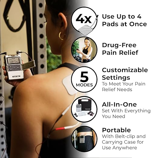 TENS 7000 Rechargeable Tens Unit Muscle Stimulator, EMS Muscle Stimulator, Back Pain Relief, 4 Electrodes/Unit Pads, Period Pain Simulator, Muscle Recovery & Growth, Stim Machine, Electrotherapy