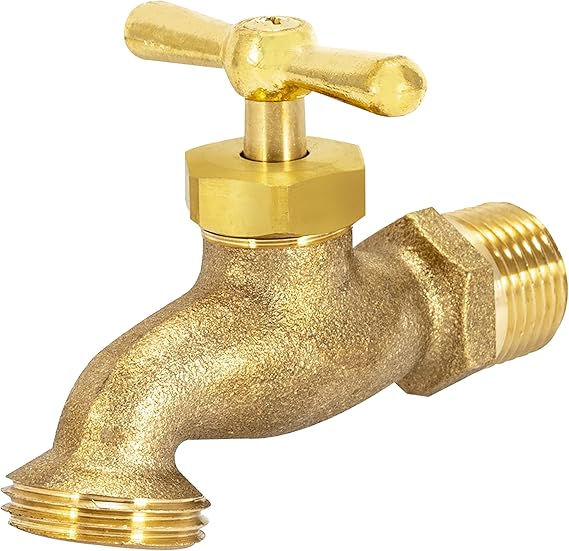 1/2-Inch MIP Heavy-Duty Brass Hose Bibb – Outdoor Garden Spigot with T-Handle