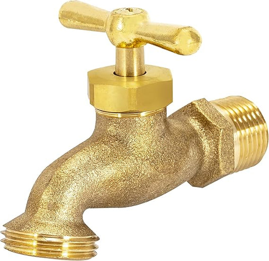 1/2-Inch MIP Heavy-Duty Brass Hose Bibb – Outdoor Garden Spigot with T-Handle