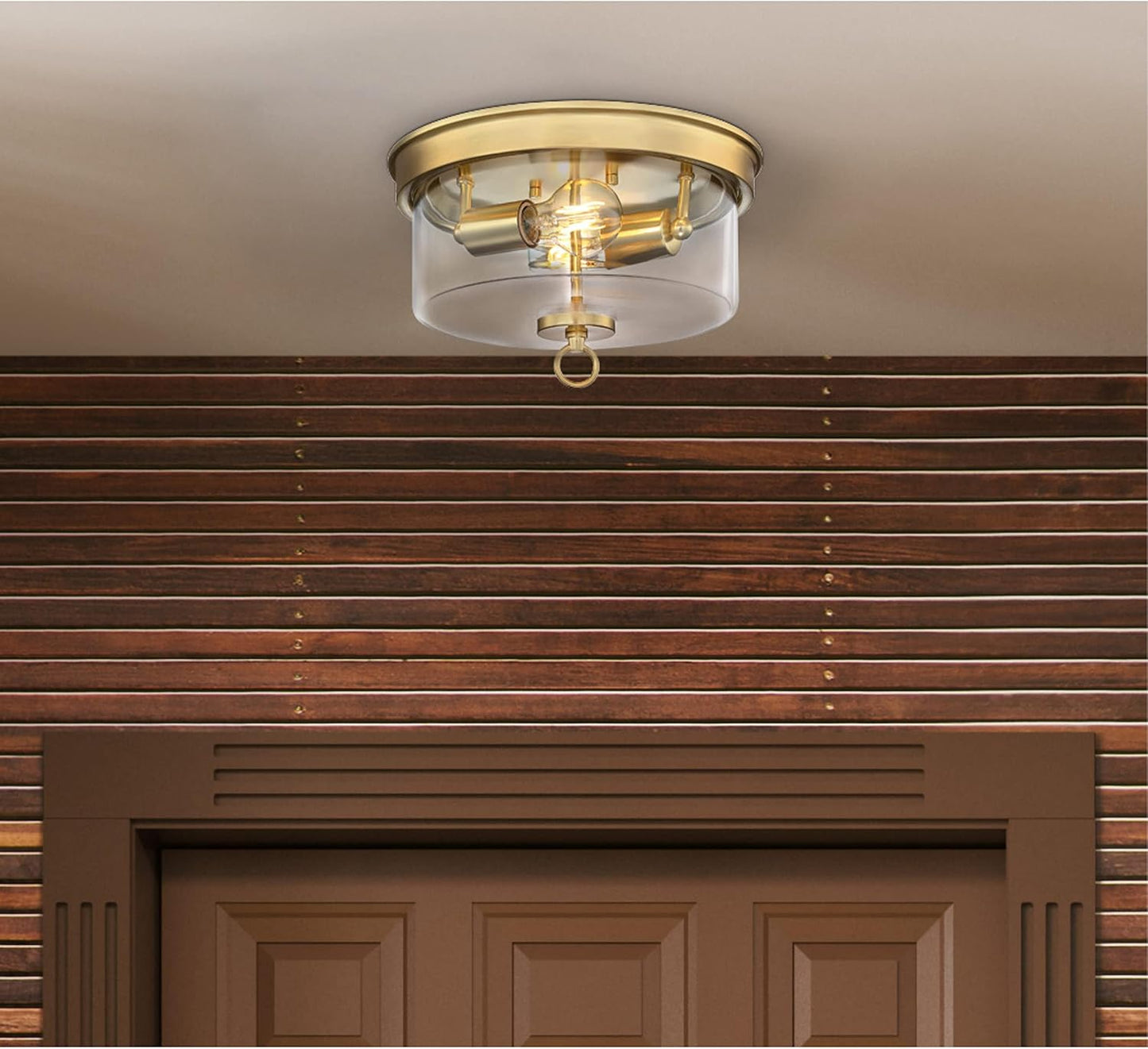 Westinghouse 6128600 Lebanon Transitional 12 Inch, Two Light Flush Mount Ceiling Fixture, Champagne Brass Finish, Clear Glass