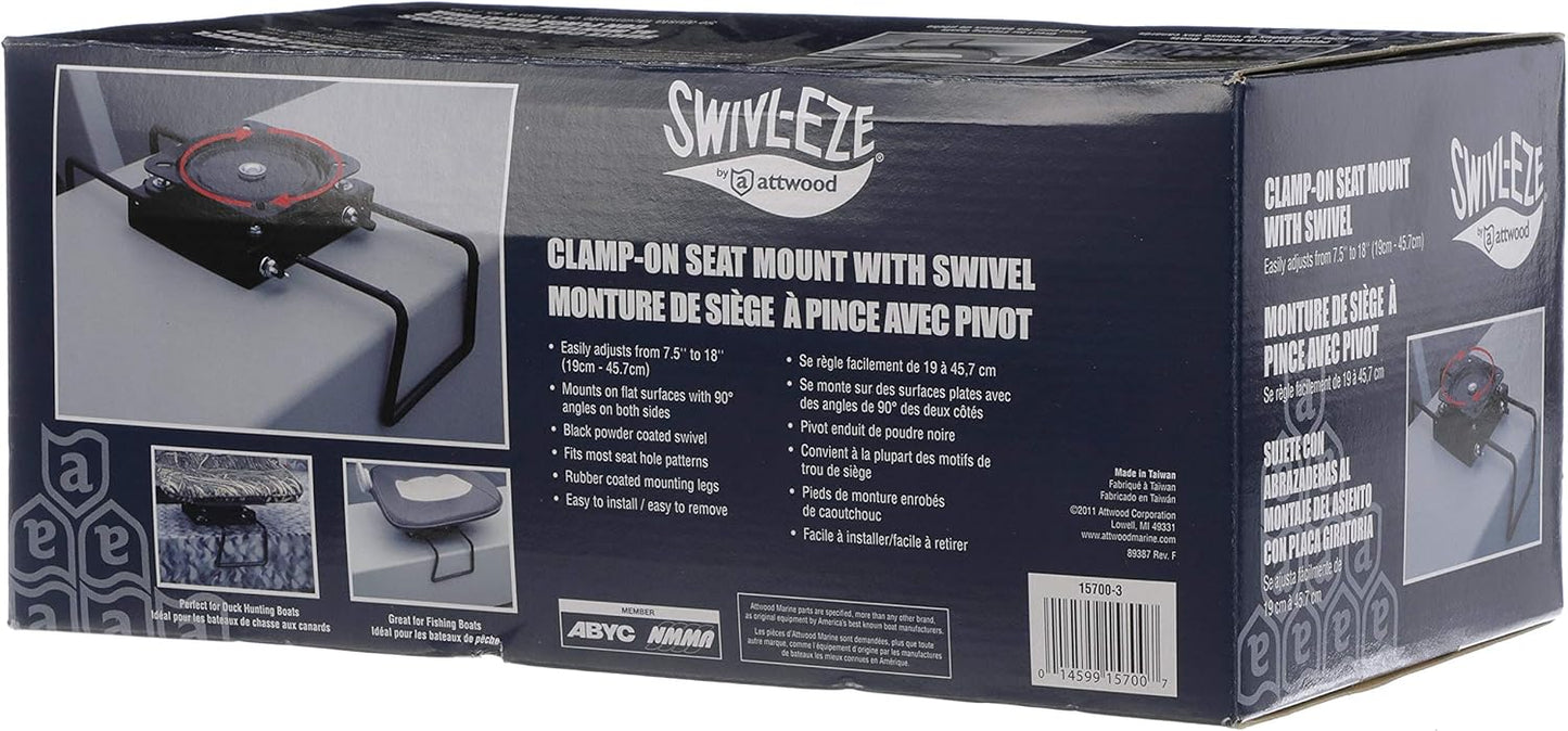 Attwood 15700-3 Seat Mount, Clamp-On With Swivel, Adjusts from 7 Â½ inches to 18 inches, Black, Powder-Coated Steel